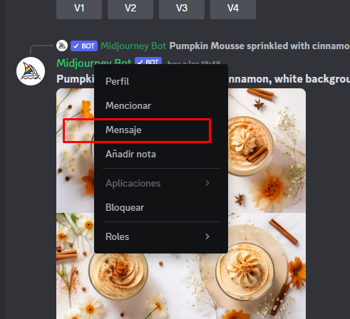 mensaje directo chatbot midjourney